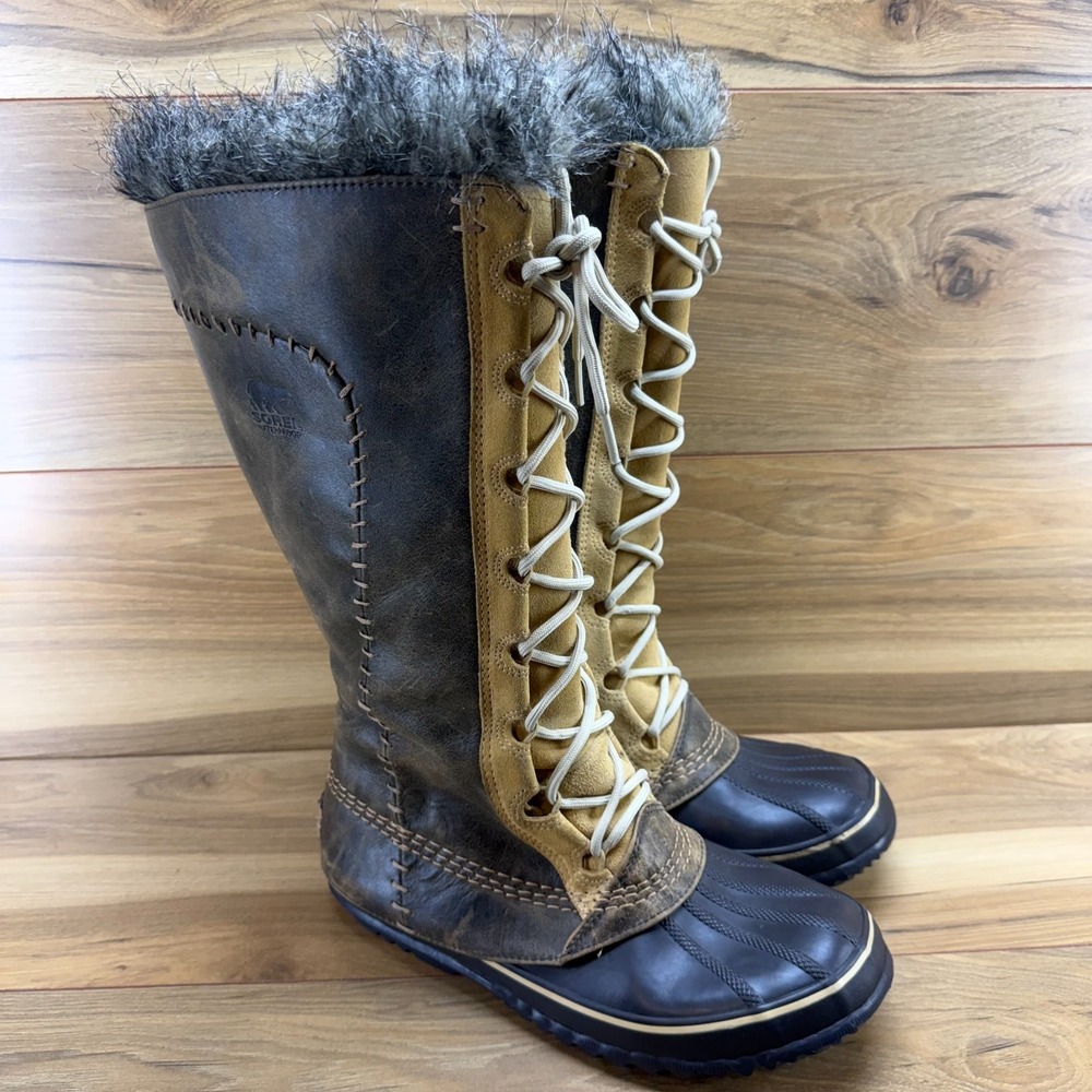 SOREL Cate The Great Snow Boots Womens 10 Brown Tan Suede Waterproof Cozy Fur